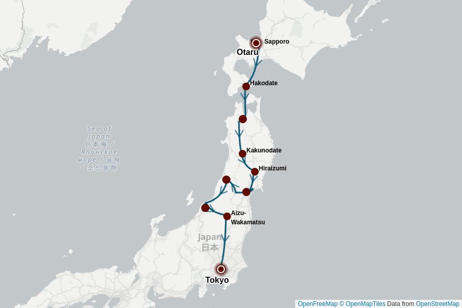 Itinerary Map image for Nature et culture d'Hokkaido à Tokyo - 21j