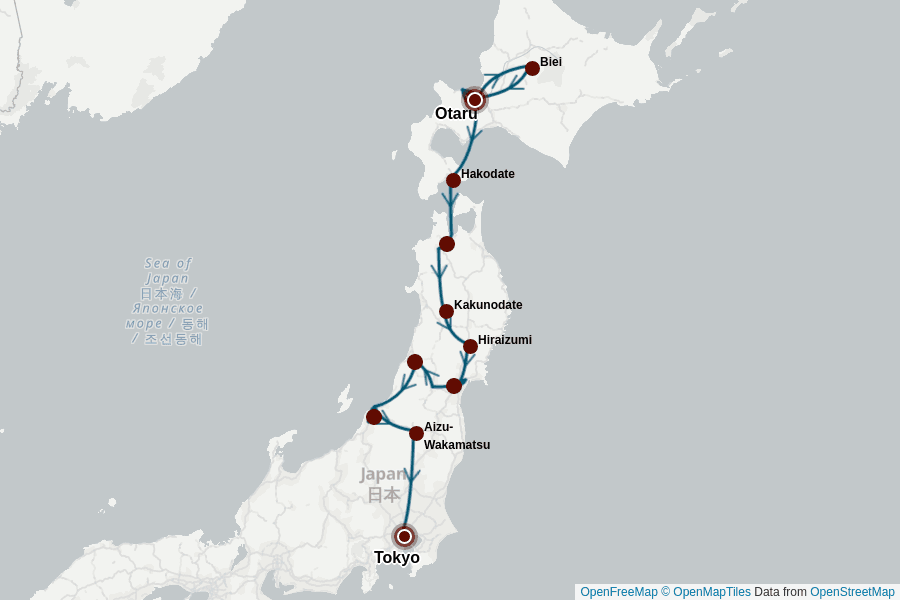 Itinerary Map image for Nature et culture d'Hokkaido à Tokyo - 21j