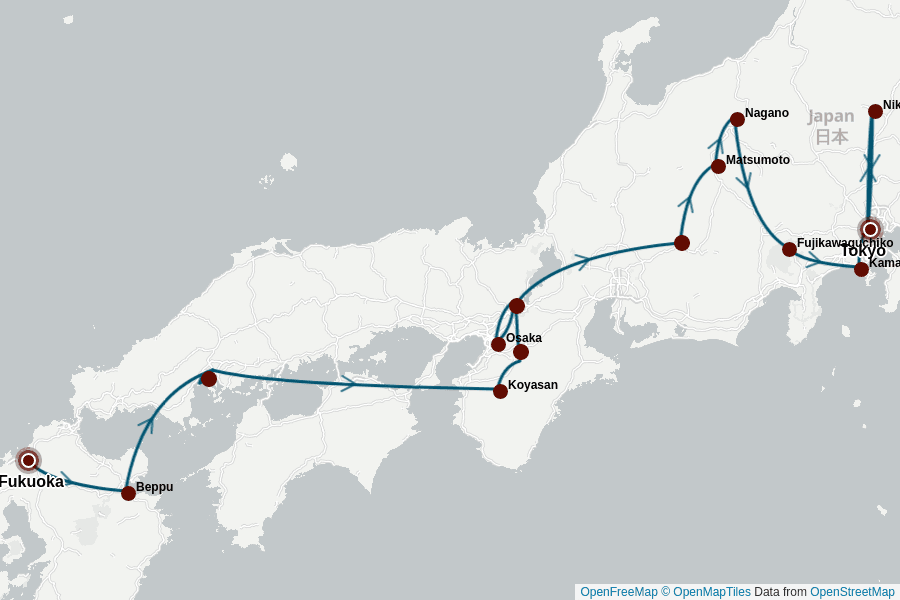 Itinerary Map image for Circuit Japon 21 jours : Le Japon autrement