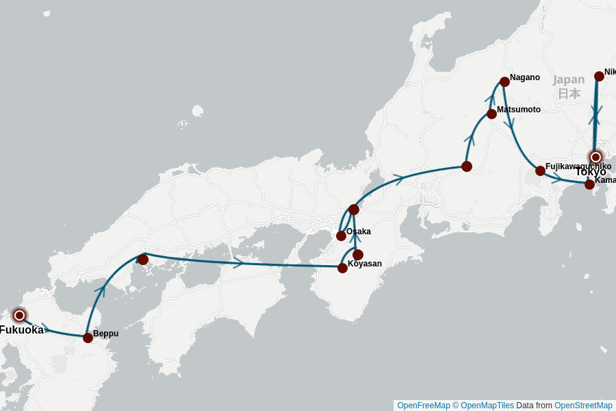 Itinerary Map image for Le Japon dans tous ses états: 21 jours magiques