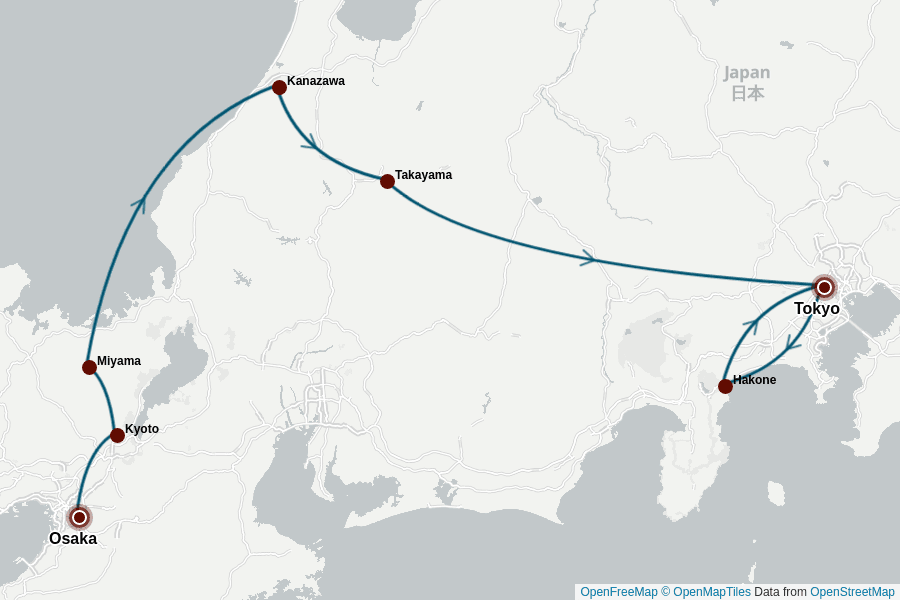 Itinerary Map image for Osaka à Tokyo: Aventure en toute sérénité