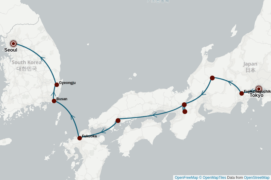 Itinerary Map image for Circuit Japon Corée du Sud – 2 cultures, 2 mondes