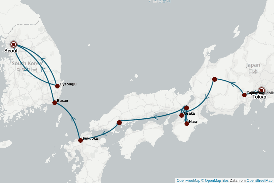 Itinerary Map image for Japon & Corée: 2 cultures, 2 découvertes