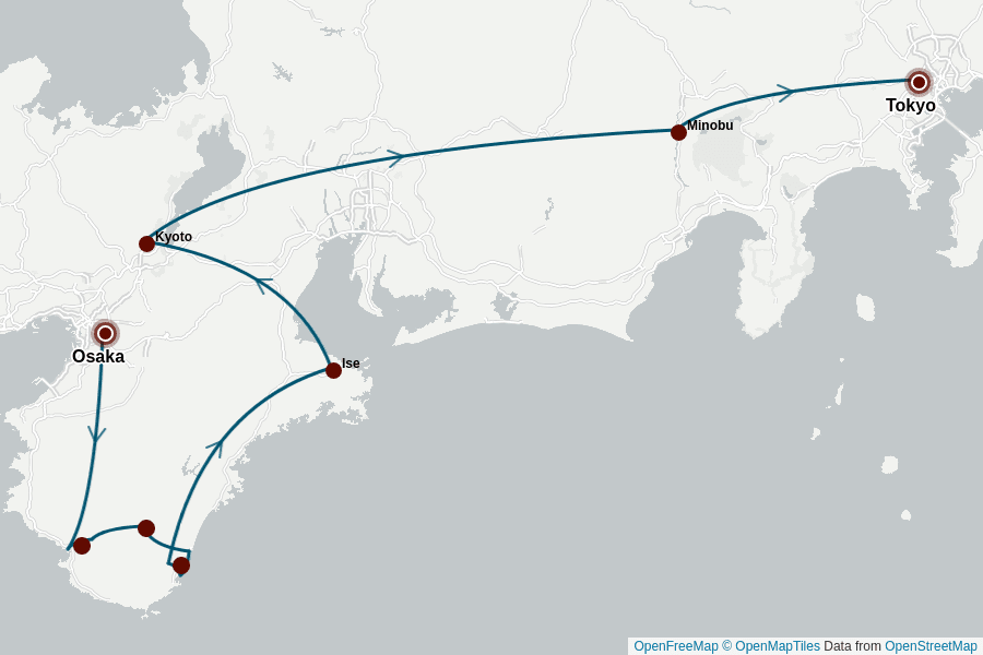Itinerary Map image for Kumano Kodo : 15 jours au cœur du Japon spirituel