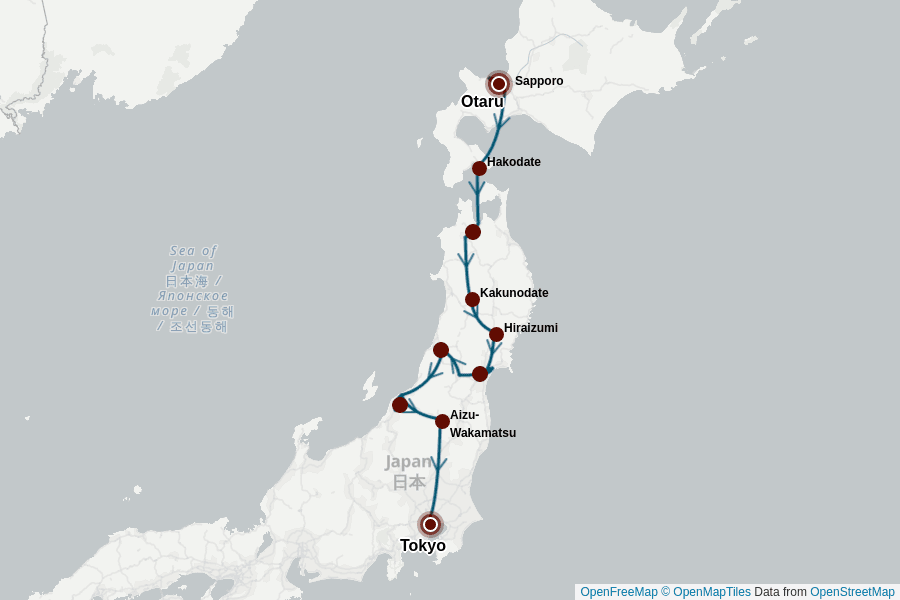 Itinerary Map image for Circuit Hokkaido: 21 jours de nature et culture