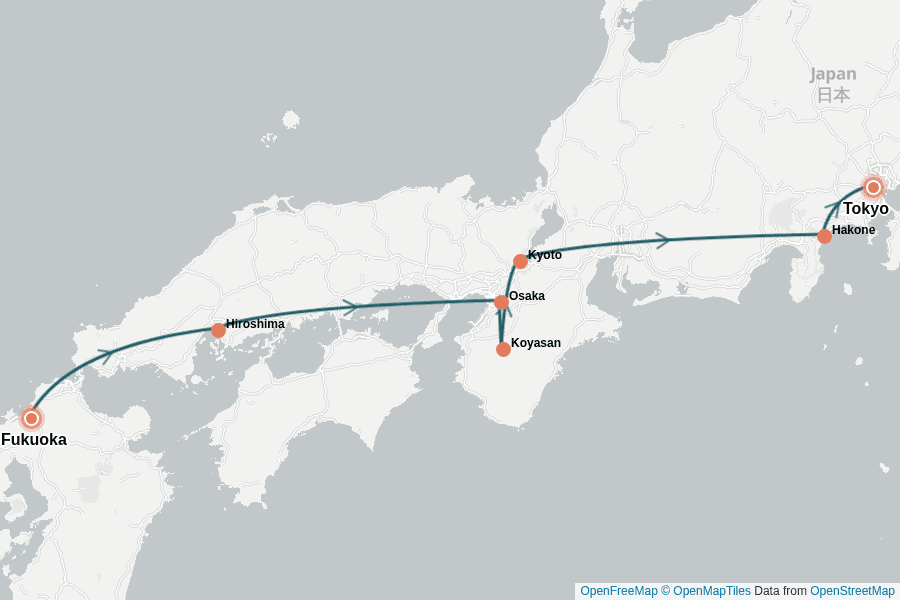 Itinerary Map image for Japon 2 semaines : de Fukuoka à Tokyo